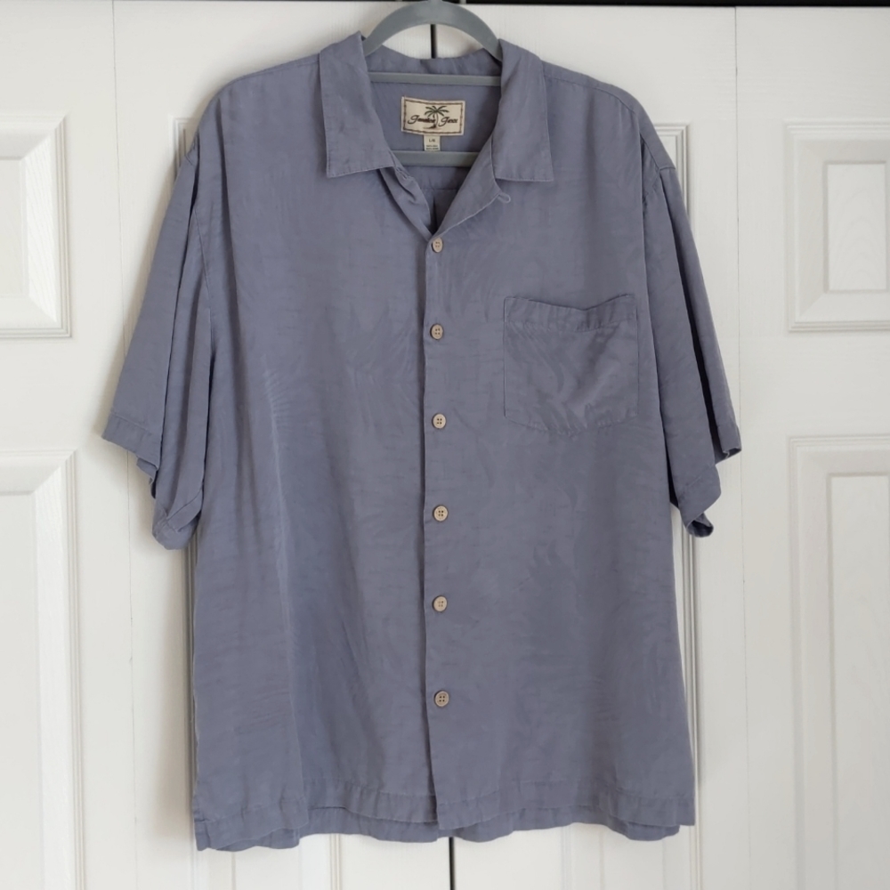 Jamaica Jaxx men's 100% silk blue/blue palm trees button down shirt